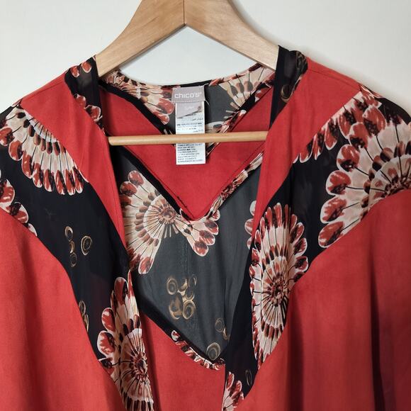 Chico's Faux Suede + Chiffon Print Ruana Wrap - Picture 5 of 12